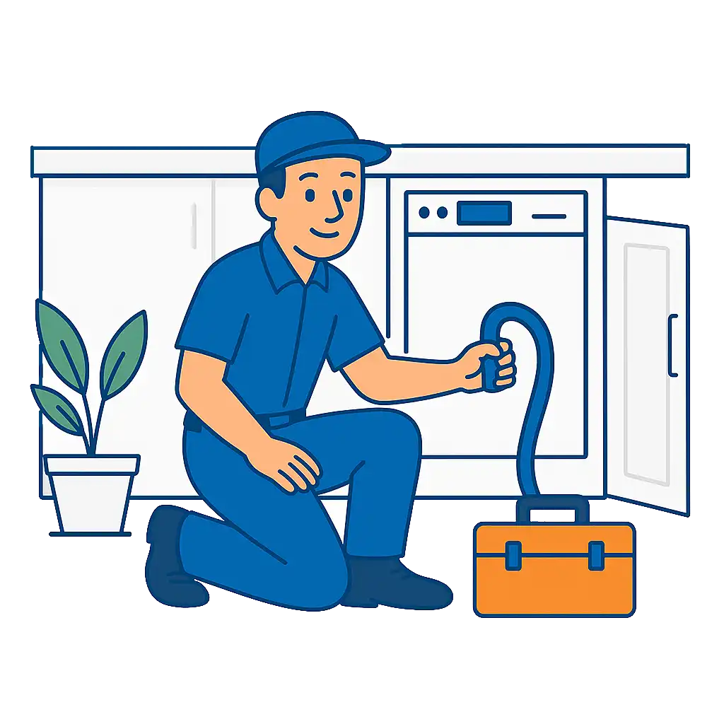 Technician creating a new space for dishwasher installation